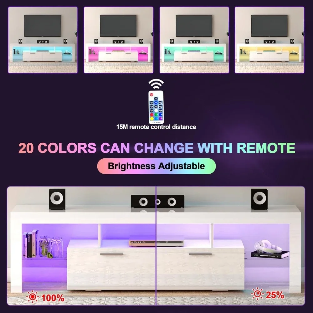 Suporte de TV LED moderno de 63 polegadas com grande gaveta de armazenamento para TVs de 40 50 55 60 65 70 75 polegadas, console de TV de madeira branca