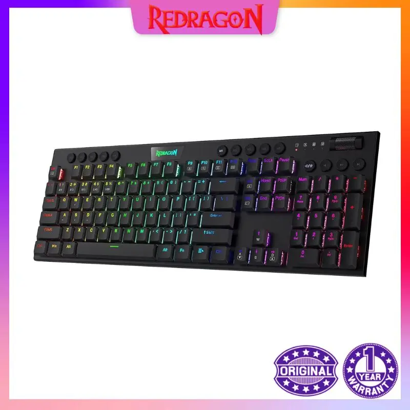 

Redragon K618 Horus Wireless RGB Mechanical Keyboard, Bluetooth/2.4Ghz/Wired Low Profile Gaming Keyboards, Brown/Blue Switch