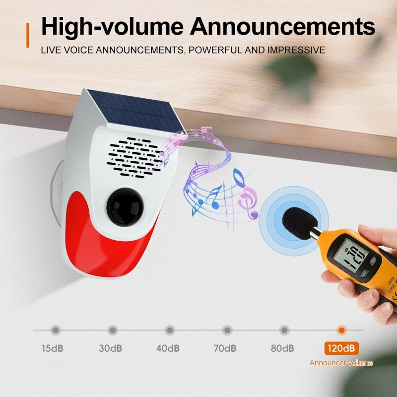 Detector de alarme wi fi 120db inteligente ao ar livre solar usb pir alarmes infravermelhos sirene som segurança do assaltante sensor estroboscópico controle remoto