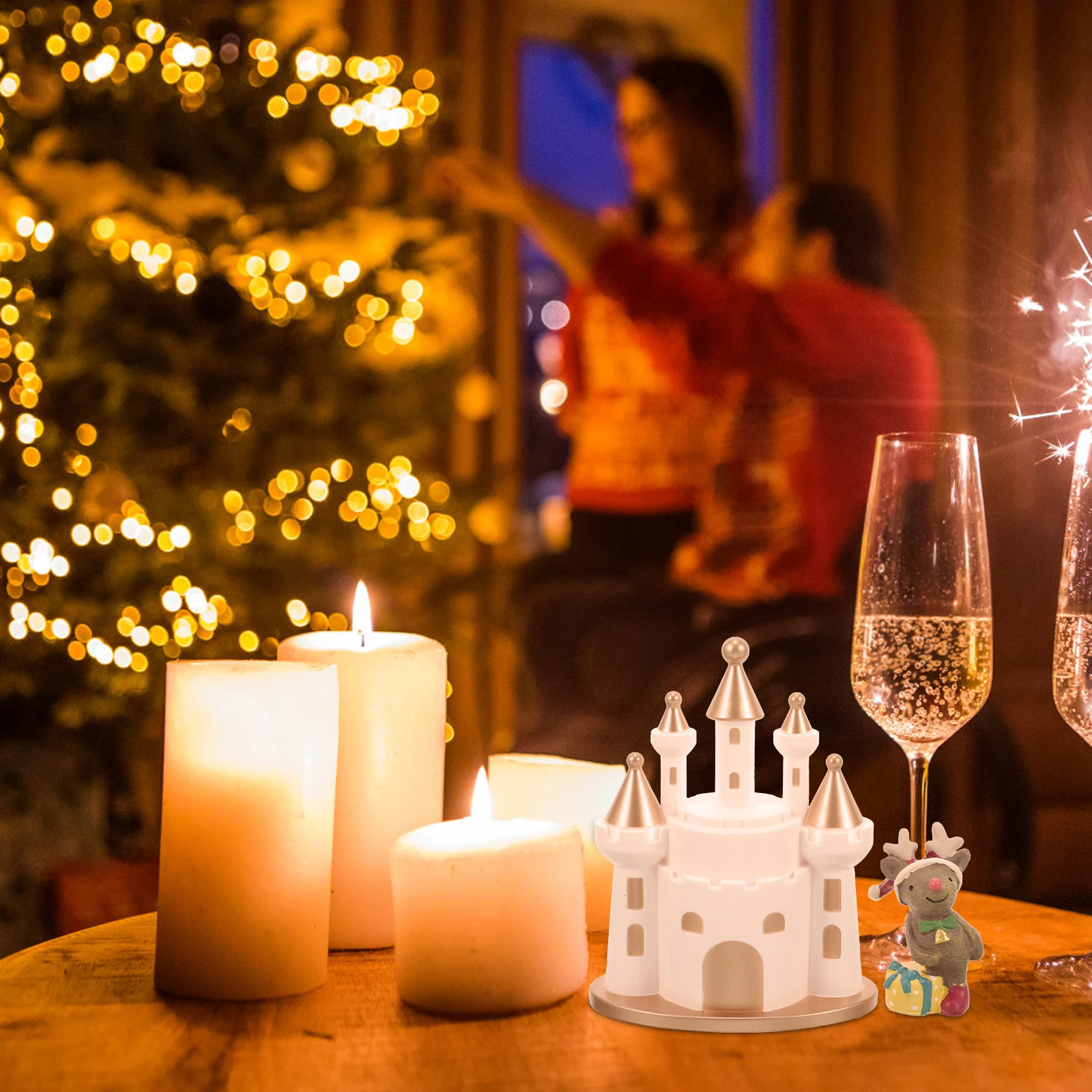 

2Pcs Christmas Desktop Adornments Decor Desktop naments Plastic Home Decorations Xmas Showcase Christmas Castle Decors Decors