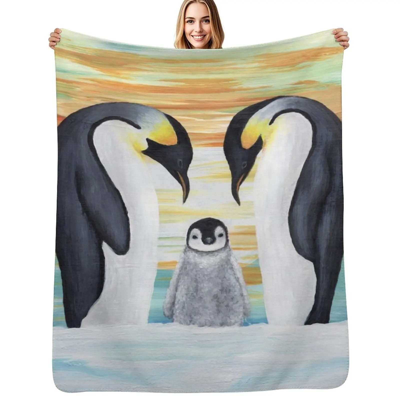 

Penguin Family Baby Painting Throw Blanket Summer Cool Breathable Blanket for Sleeping