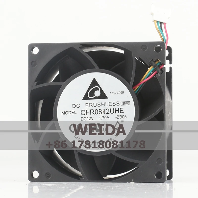 

Вентилятор охлаждения Delta 8 см 12В 1.70А PWM 4-проводной с измерением скорости, для корпуса, мощный, 80X80X38ММ QFR0812UHE-BB05