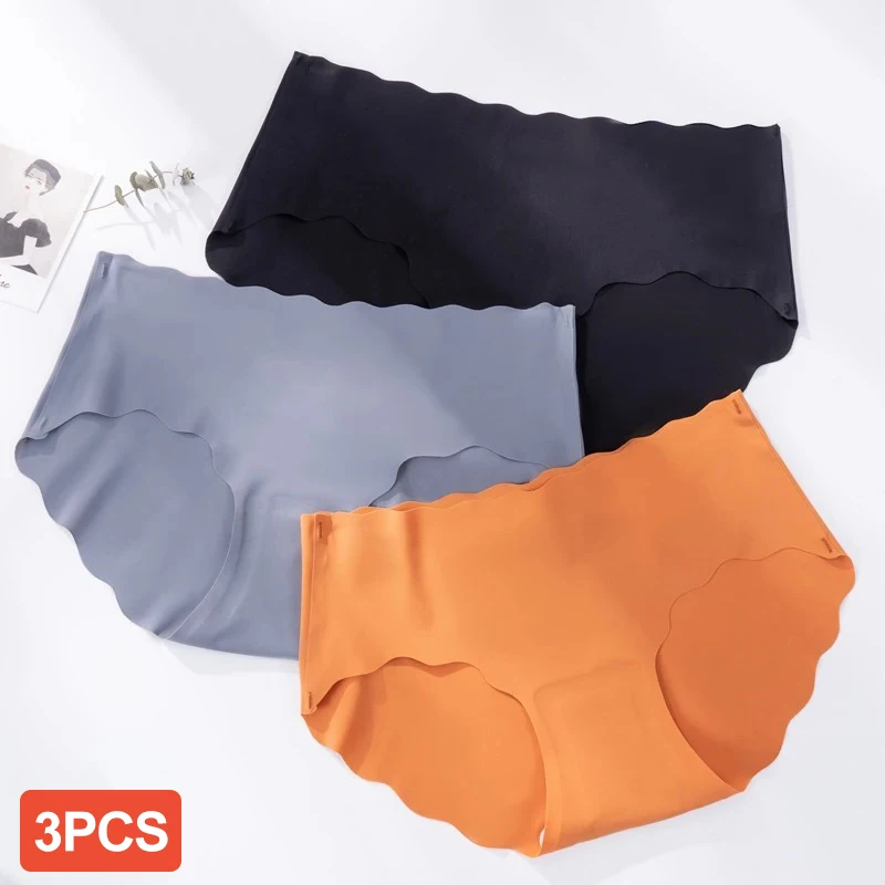 3PCS/Set Women's Ice Silk Seamless Panties Ultra-Thin Soft Low Waist Underwear Sexy Comfortable Solid Color Briefs for Daily