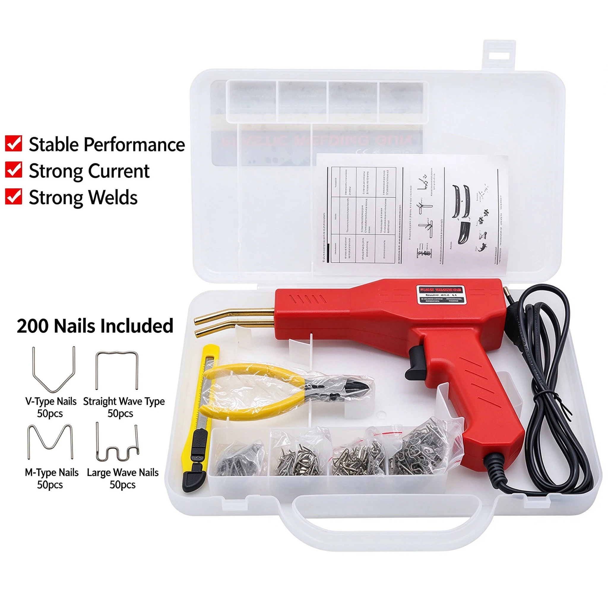 Plastic Welder Hot Nail Gun with 200-800 Nails for Car Bumper PVC Repair Garage Tool Kit  Machine Welding