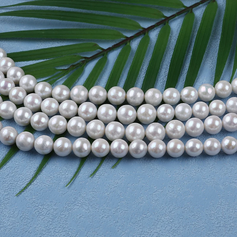 Near Round Natural White Freshwater Pearl Wholesale 10-12mm Different Grade Edsion Pearl String For DIY