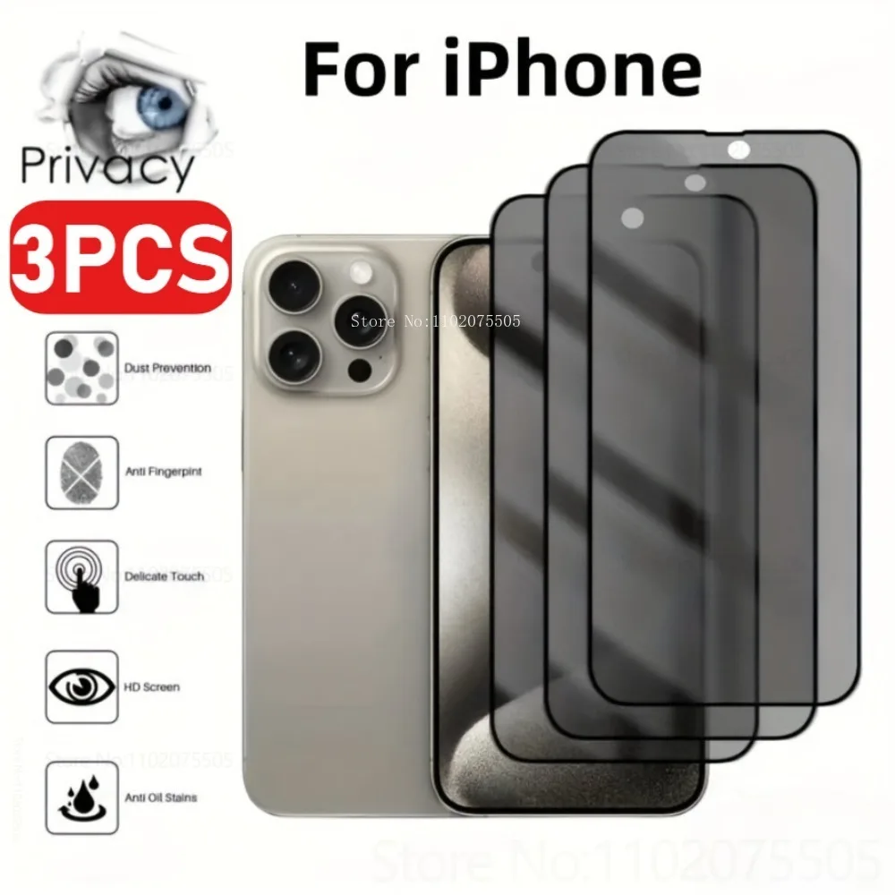 

3Pcs 9H Privacy Tempered Glass for IPhone 16 Promax 15 Plus 14 13 Promax Anti-spy Screen Protector for IPhone 17 Promax 12 11 XS