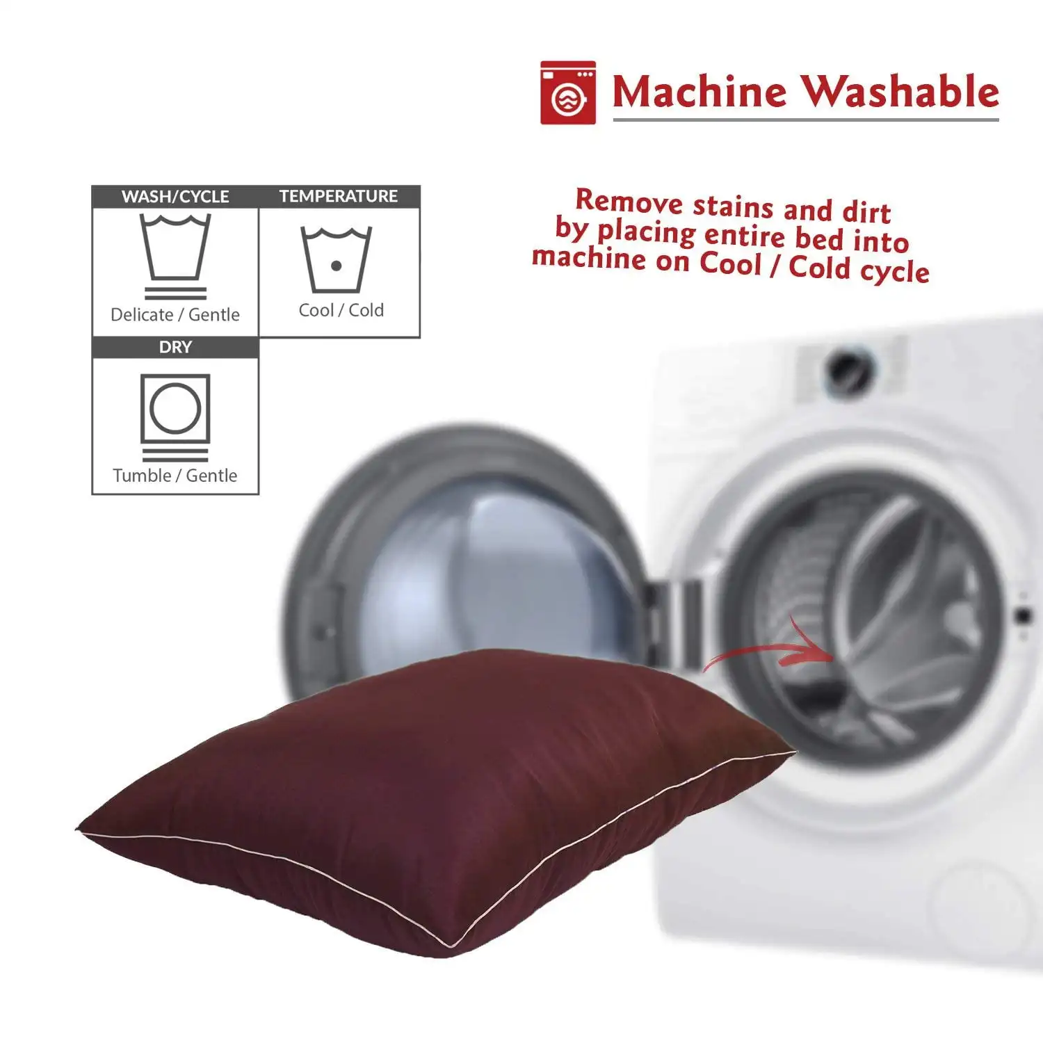 

Super Value Machine Washable Pet Dog Bed, Large, Burgundy
