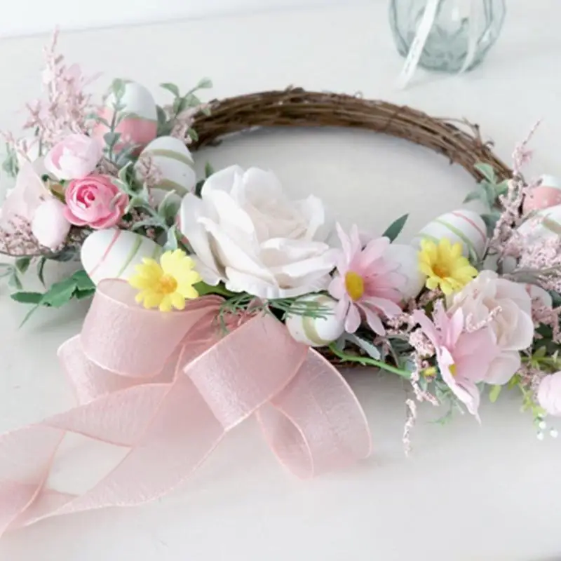 

QX2E Весенние цветочные гирлянды Пасхальный венок Украшения 2024 Настенный оконный подвесной декор