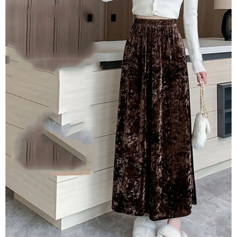 2025 femmes mode jupes décontractées automne hiver dames taille haute Maxi jupe rétro féminin mi-longue doré velours longues jupes