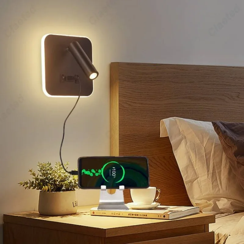 LED Minimalist USB Charging Adjustable Angle Wall Lamp Indoor Bedroom Study Wall Lamp Bedside Reading Lamp Lighting Fixture