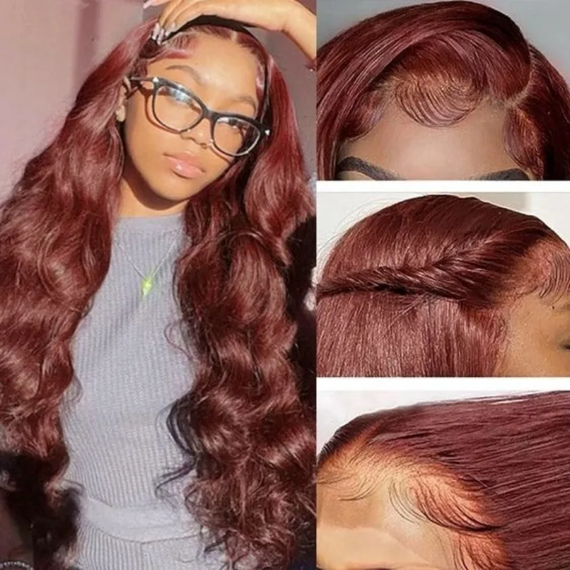 Reddish Brown Lace Front Human Hair Wigs Body Wave 13x6 Hd Lace Frontal Wig Preplucked Dark Red Brown 13x4 Lace Front Wig OnSale