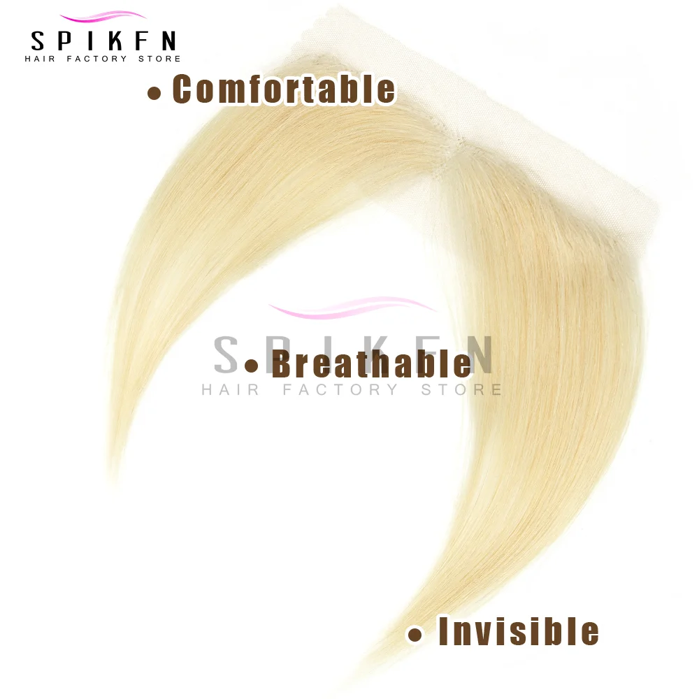 SPIKFN 10인치 레이스 인간의 머리카락 사이드 뱅스 천연 스트레이트 헤어 뱅스 6가지 색상 여성용 블랙 브라운 금발 머리