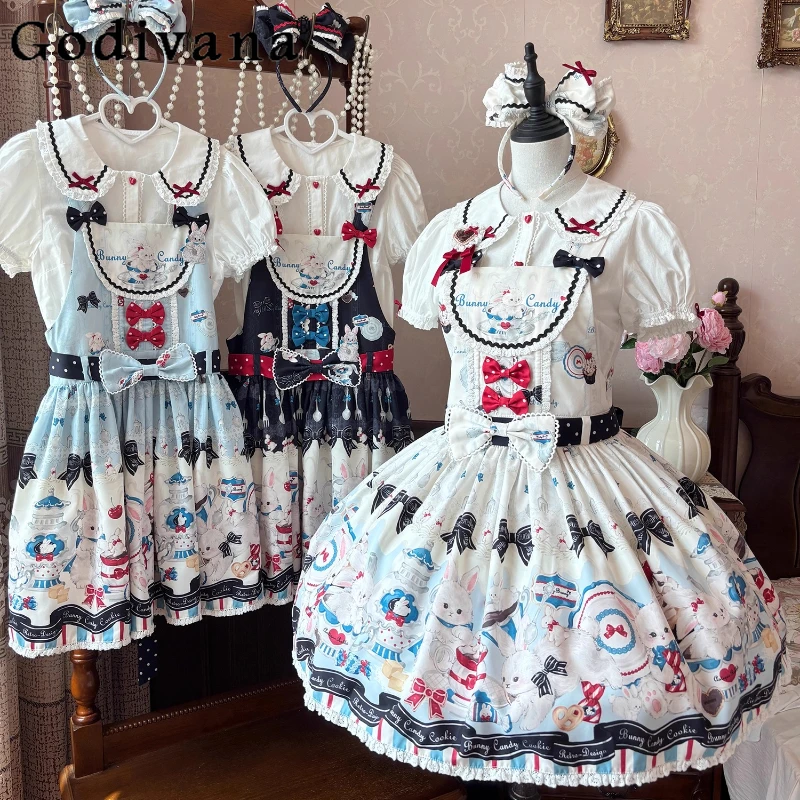 

Original Japanese Soft Girls Kawaii Lolita Birthday Dress JSK Cute Bow Print Y2K Mini Dress Japanese Daily Lo Princess Dress