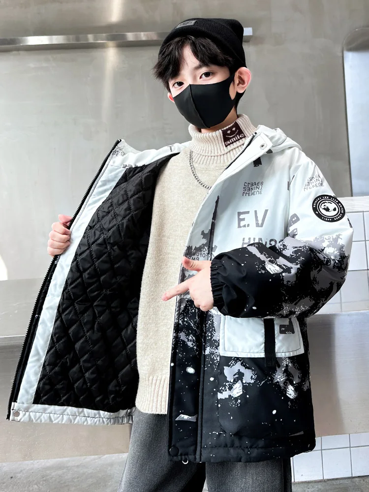 سترة Jaet للأولاد لخريف وشتاء 2025 جديدة متوسطة الحجم من القطن سترة للأولاد لربيع وخريف وشتاء ملابس خارجية دافئة طويلة بغطاء للرأس #4