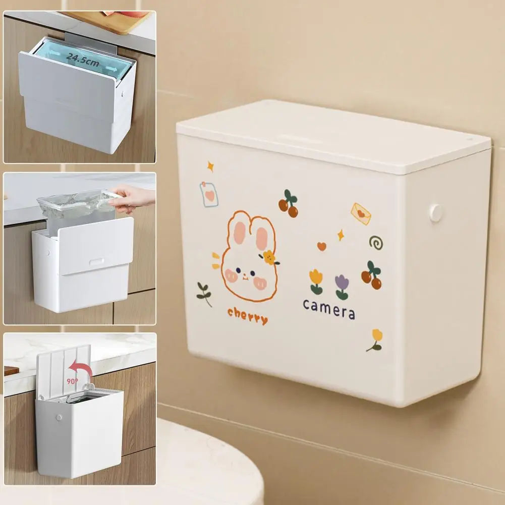 6L Hanging Trash Can with Lid Large Capacity Modern Wall Cabinet Door Under Sink Mount Waste Rubbish Garbage Storage Bin