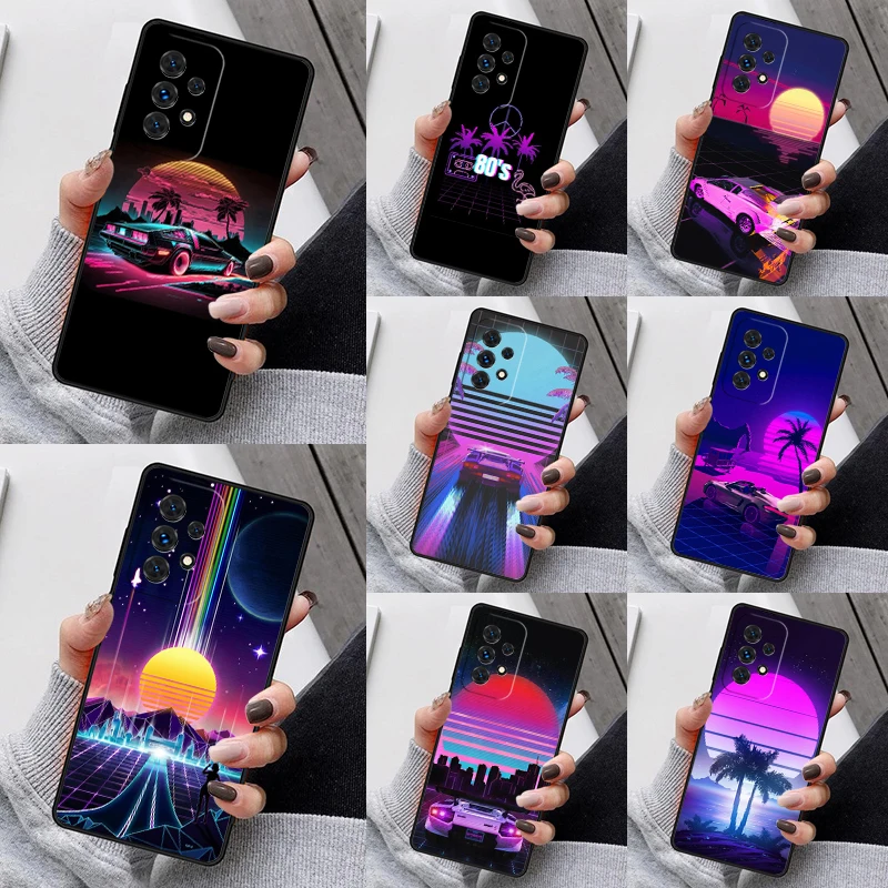 Synthwave 80's Retro Neon Phone Case For Samsung Galaxy S23 S21 S20 FE S24 S22 Ultra Note20 S10 S9 S8 Plus A40 A52 A12 A13 A53