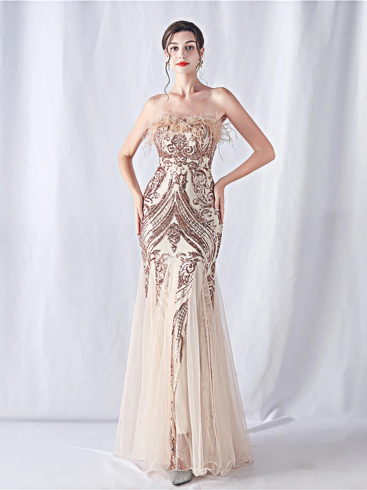

Ele Long Fi Tail Gown Women's Luxury Sensual Sequin off oulder Me Dr Sexy mid Waist Zipper Sle Wedding Dr