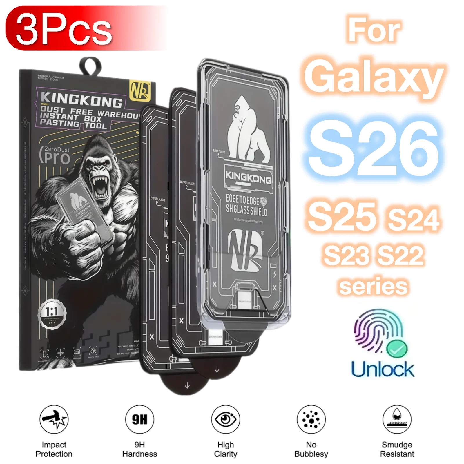 

3Pcs For Galaxy S26 Ultra S25 Edge S24 S23 S22 Plus Tempered Glass Screen Protector 9H No Dust Mobile Accessories fingerprint