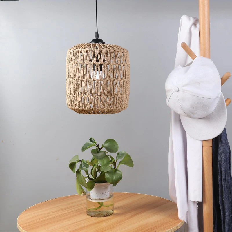 Vintage Hand Weave Lampshade Rattan Hanging Lamp Shade Cafe Hotel Light Cover Ceiling Pendant Fixture For Home Restaurant Decors