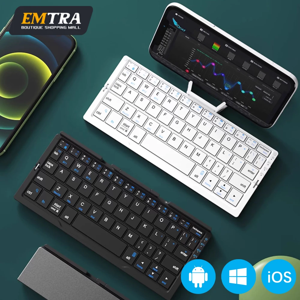 

EMTRA Mini Folding Bluetooth Keyboard Wireles Keypad Support3 Devices With Stand Rechargeable Foldable Keyboard for Phone Tablet