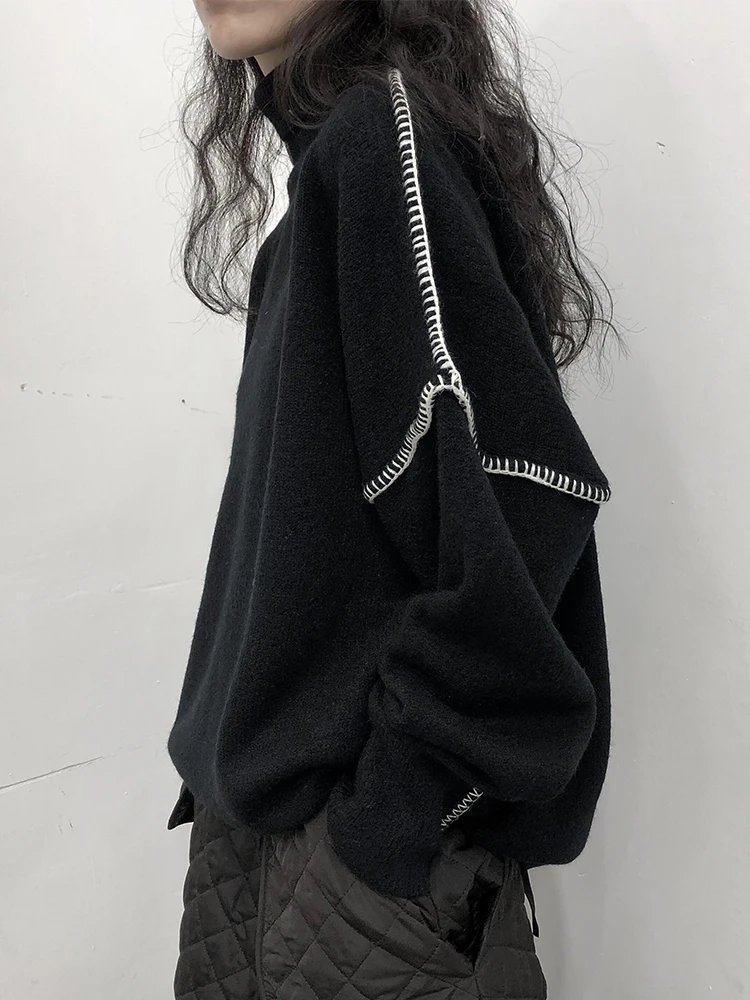 

Loose Casual Thickened Knitted Sweater for Women Dark Color Land And Mountain New 2025 Autumn Winter Outerwear Top