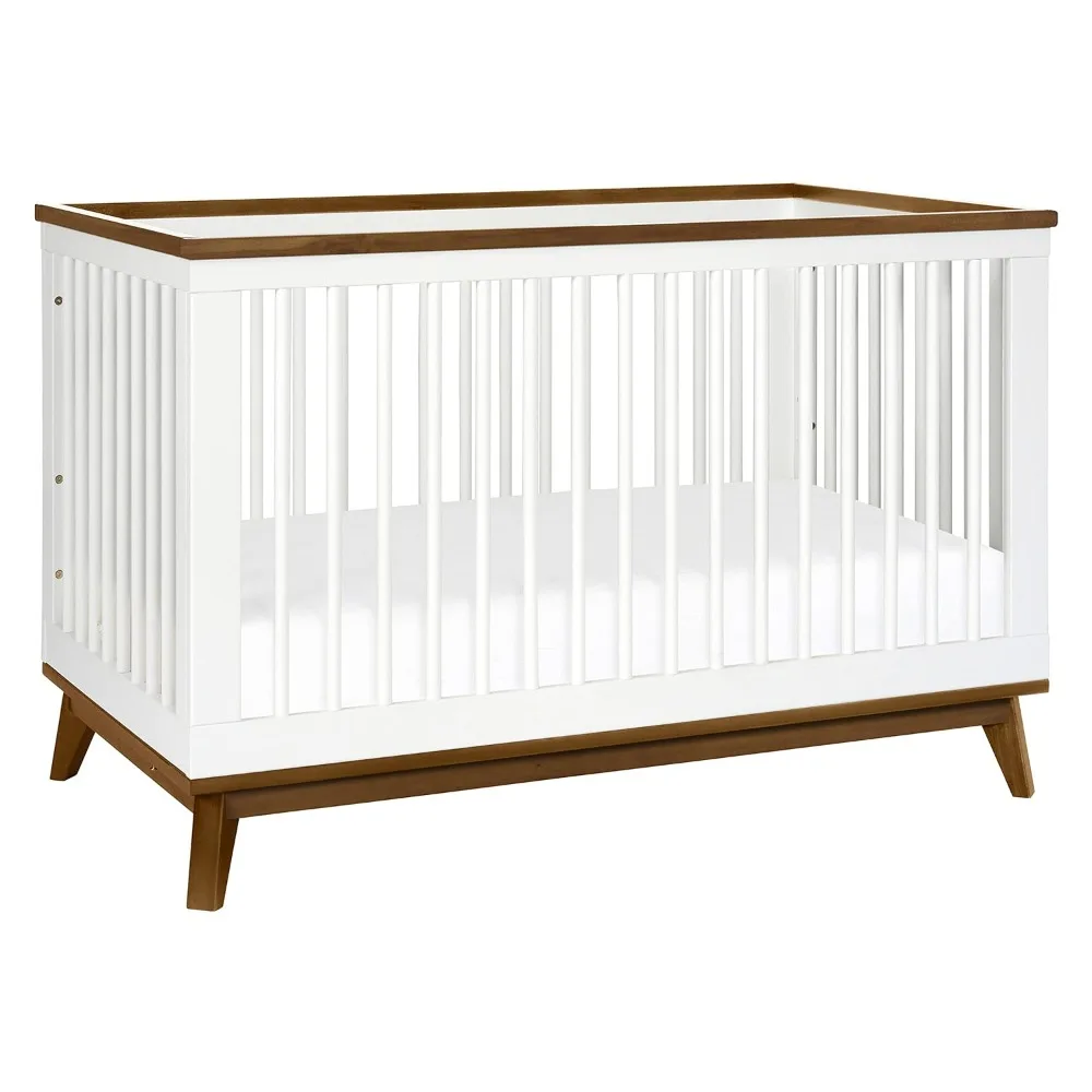 

Scoot 3-in-1 Convertible Crib with Toddler Bed Conversion Kit in White and Natural Walnut, Greenguard Gold Certified