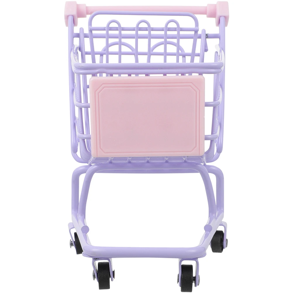 

Mini Shopping Cart Ornaments Small Supermarket Trolley Toy Kids Desk Decor Candy Holder Purple Color Realistic Miniature Basket