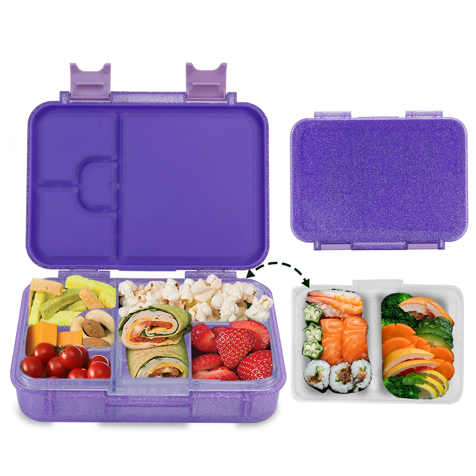 1000ML Glitter Bento Box, Tritan Dual-Lock Lunch Container, Microwave And Dishwasher Safe