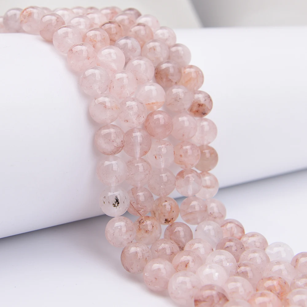 APDGG 14mm Natural Light Red Ghost Quartz Smooth Round Loose Beads 15.2'' Strand Jewelry DIY
