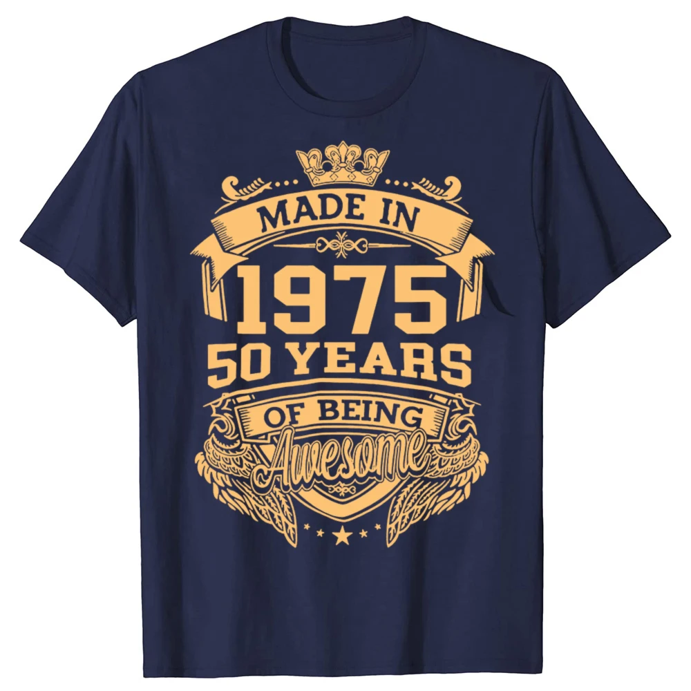 Funny Made in 1975 50 Years of Being Awesome Vintage 50th Birthday T-shirts Men Casual Tshirt Loose Oversized Streetwear T Shirt