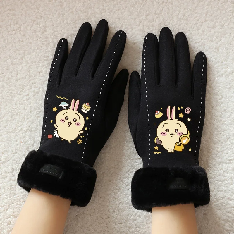 Kawaii Hachiware Girls Plush Gloves Anime Chiikawa Usagi Five Fingers Touch Screen Gloves Warm Thicken Gloves Festival Gift