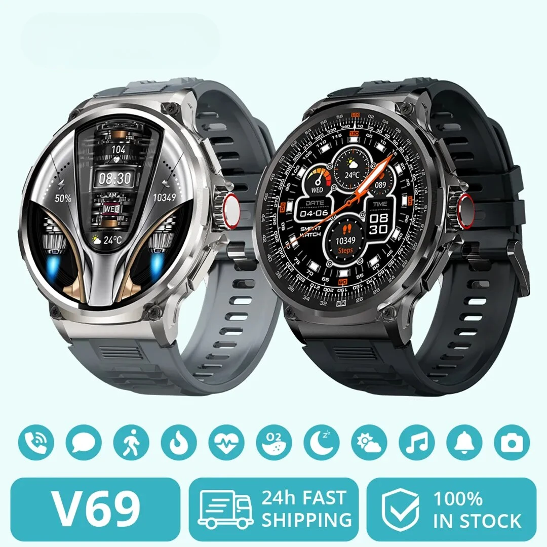 Men's V69 Smart Watch - HD Display. Bluetooth. Fitness & Heart Monitoring. iOS/Android Compatible. High-End Choice.