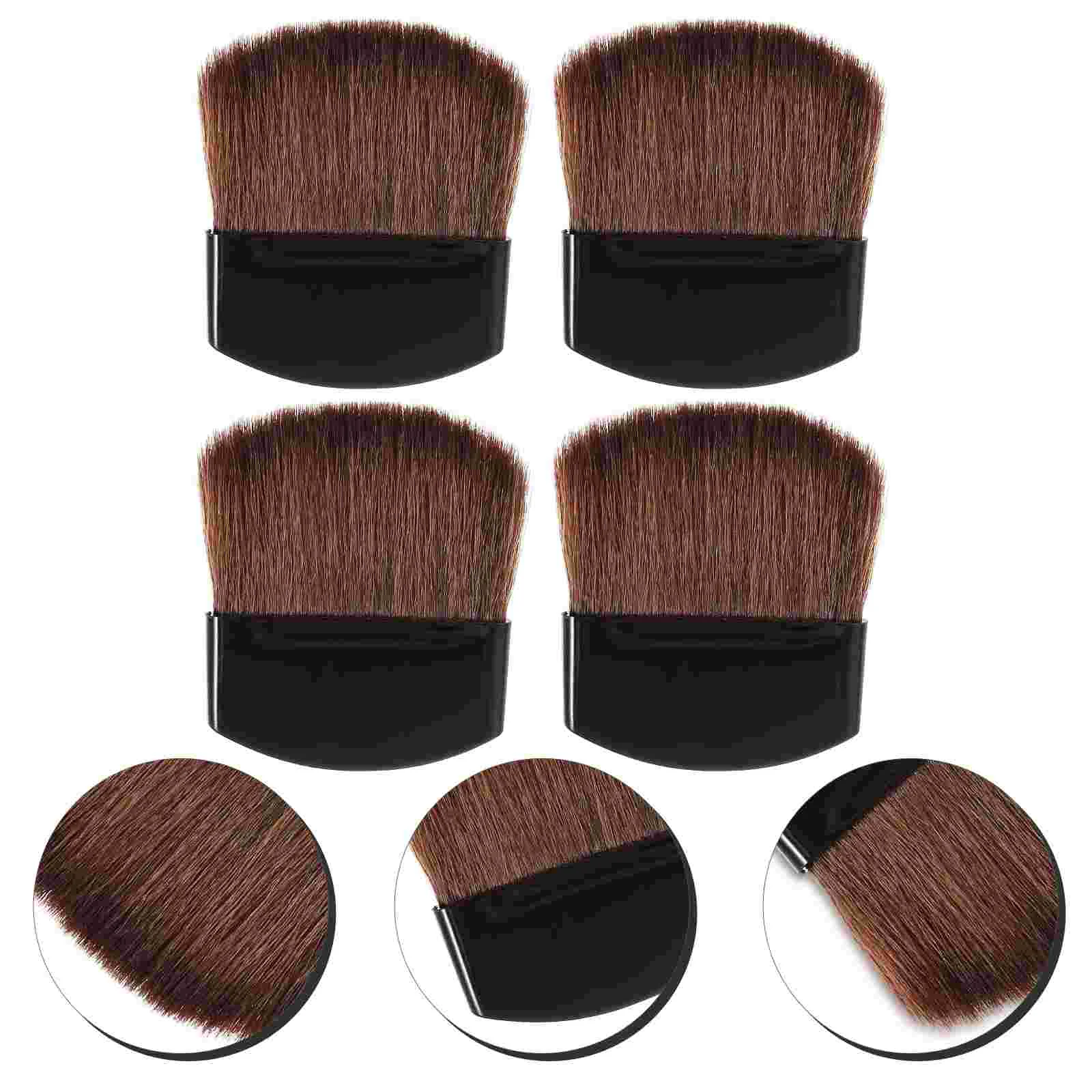 4 Pcs Semi-circular Square Flake Flat Powder Brush Blush Mini Makeup 4pcs (black Handle Brown Hair) Sunscreen Plastic Loose Man