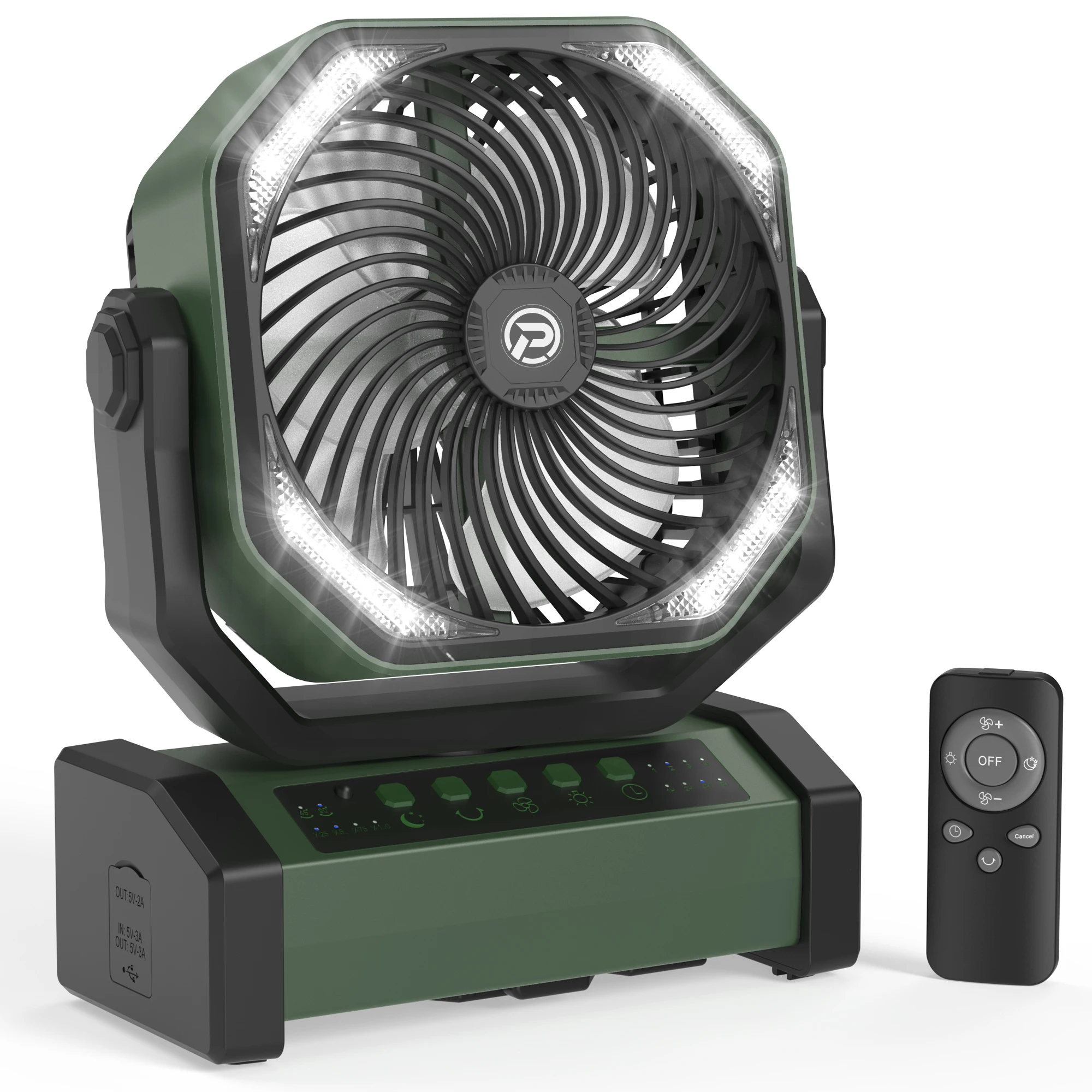 

Panergy Outdoor Portable 20000mAh Electric Battery Powered Led Camping Fan With Light and Remote Outdoors With Power Bank