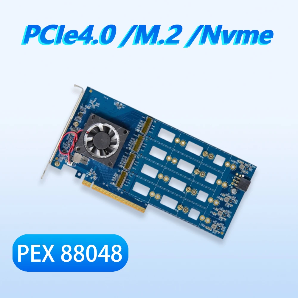 PEX 88048 Expansion Card  PCIe 4.0 M.2 NVMe No Motherboard Splitting for Hard Drives 2280/22110 NVMe SSDs 8-Bay GPU 6pin riser