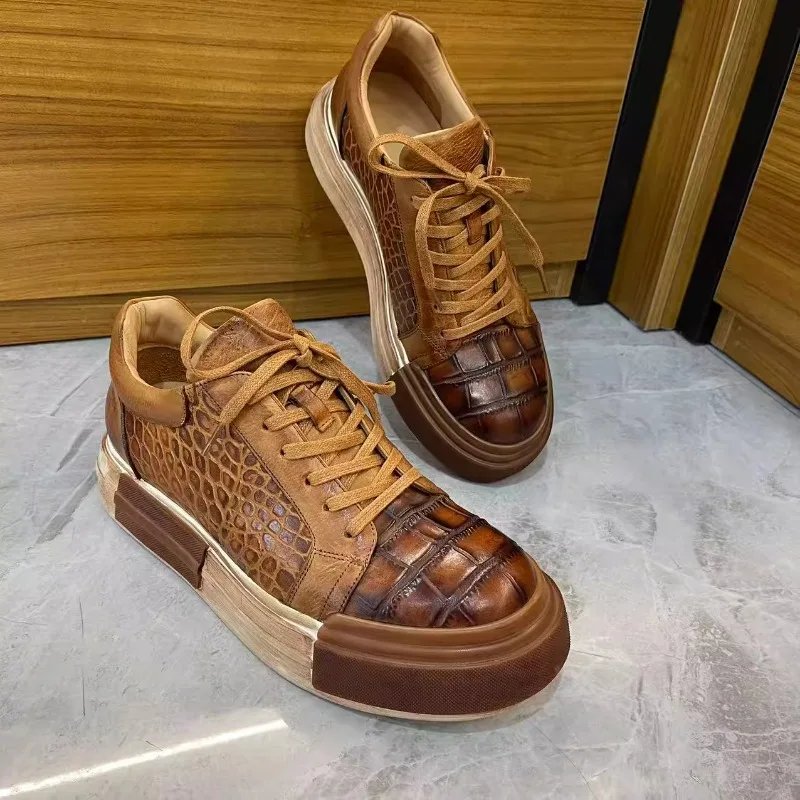 

New Design Retro Men Casual Shoes Genuine Leather Thick Sole Comfortable Outdoor Skateboarding Shoes Street Fashion Sneakers