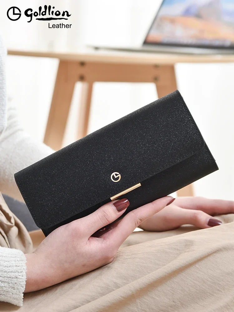 Original Goldlion Luxury Designer Leather long clutch bag 2023 new coin purse ladies mobile phone bag multi-card genuine