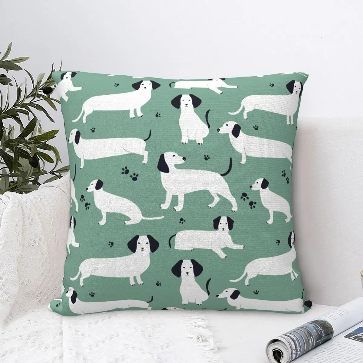 Cute White German Badger Dog Dachshund Pillowcase Cushion Cover Decoration Gift for Animal Dogs Lover Pillow Case Cover Sofa