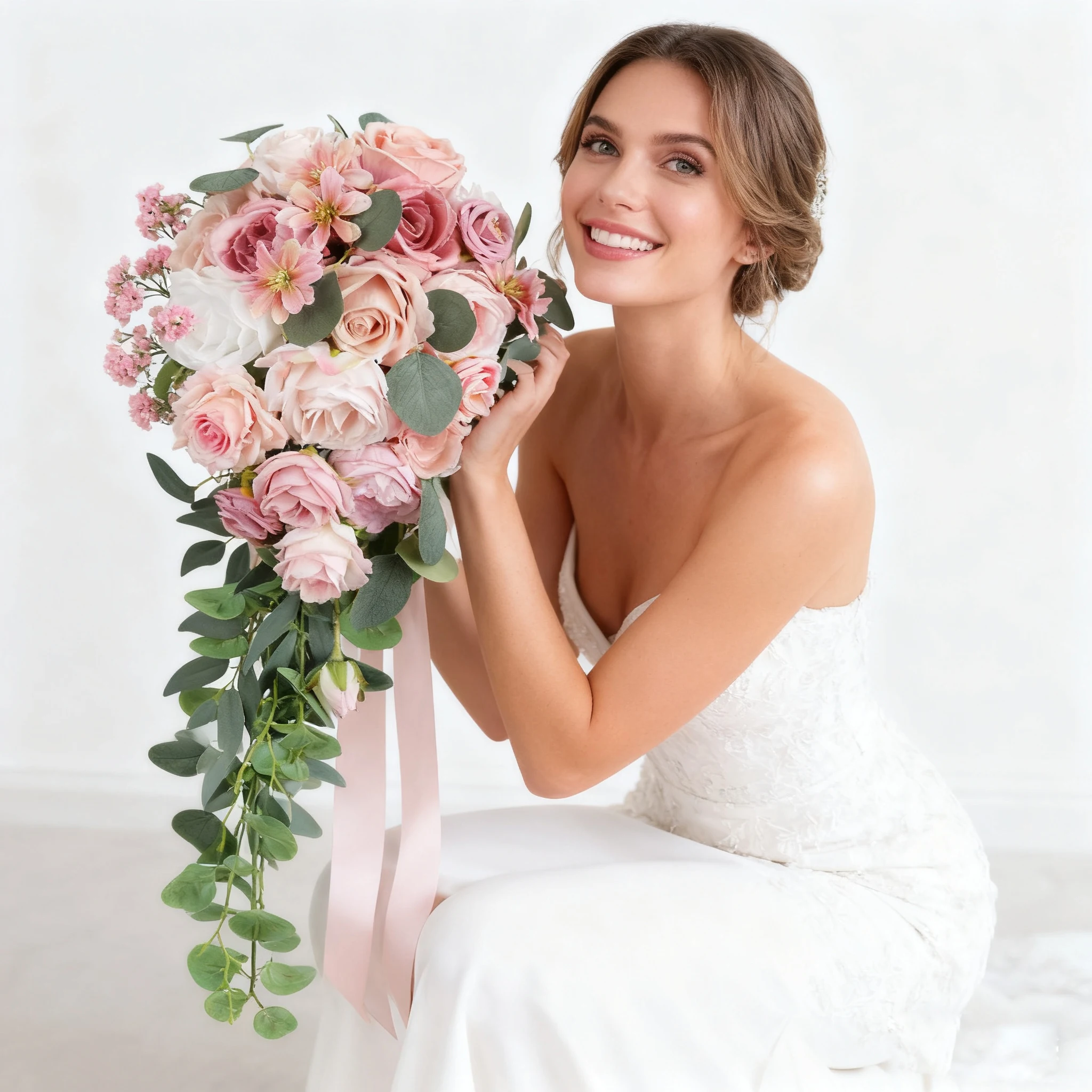 

Pink Wedding Bouquets Calla Lily Water Drop Waterfall Romantic Flowers Bouquets for Anniversary Bridal Shower Wedding