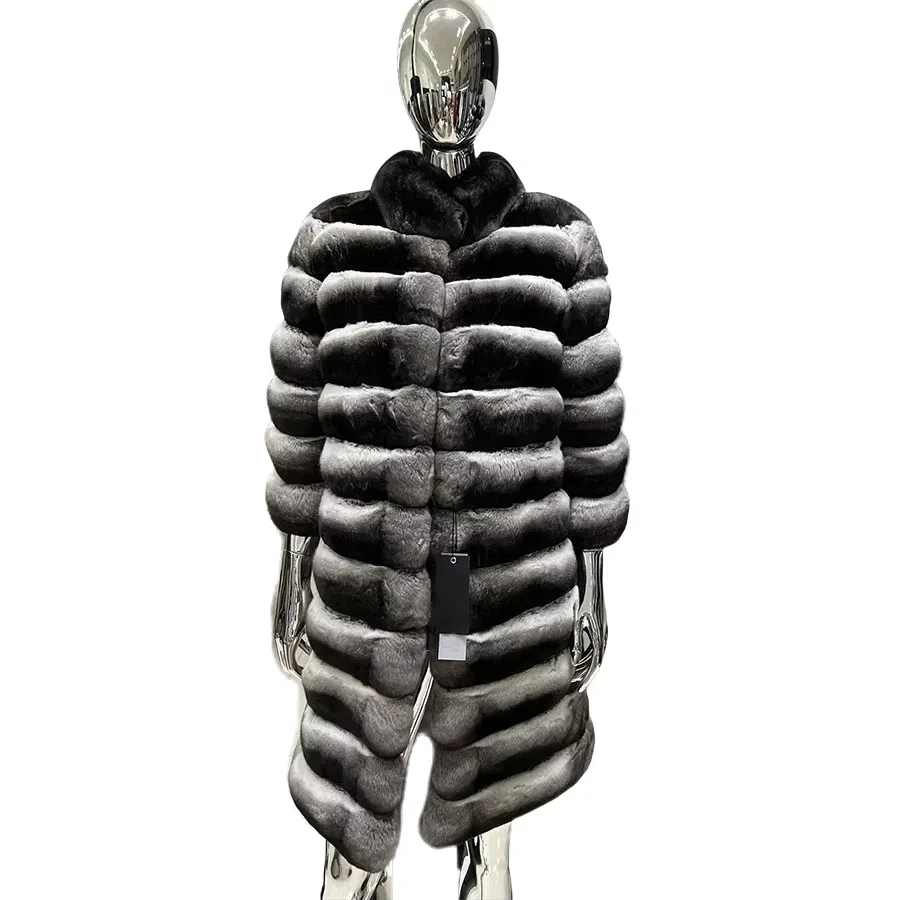 女性の冬のリアルレックスウサギのコートフルスキン毛皮コートチンチラ色のジャケットトップ毛皮のようなジャケット暖かい厚い