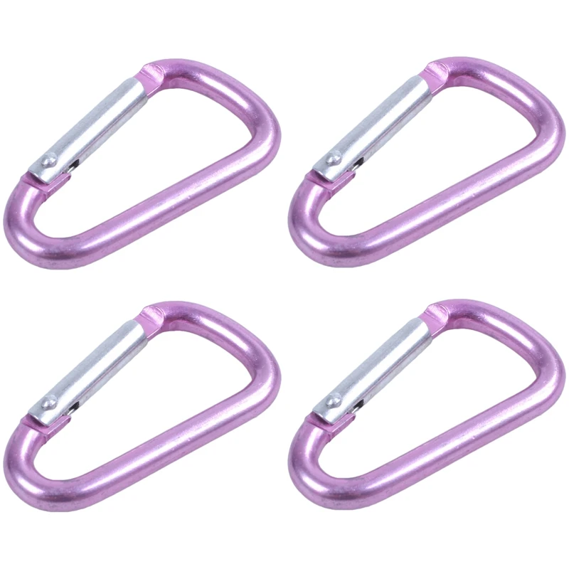 4X Pink Aluminum Alloy D-Shape Spring-Loaded Gate Closure Carabiner