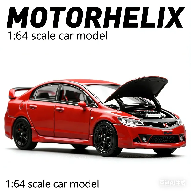 

MH 1:64 Honda Civic FD2 Mugen RR Cast-pressed realistic alloy car model, boys' holiday gift toy, adult collection piece.