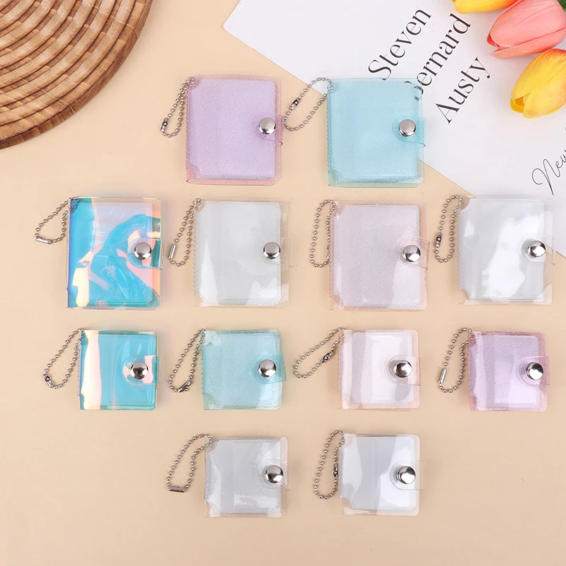 Student Photocard Holder With Keychain 1Inch 2Inch Transparent Mini Photo Album DIY Idol Small Card Collection Book Bag Keyring