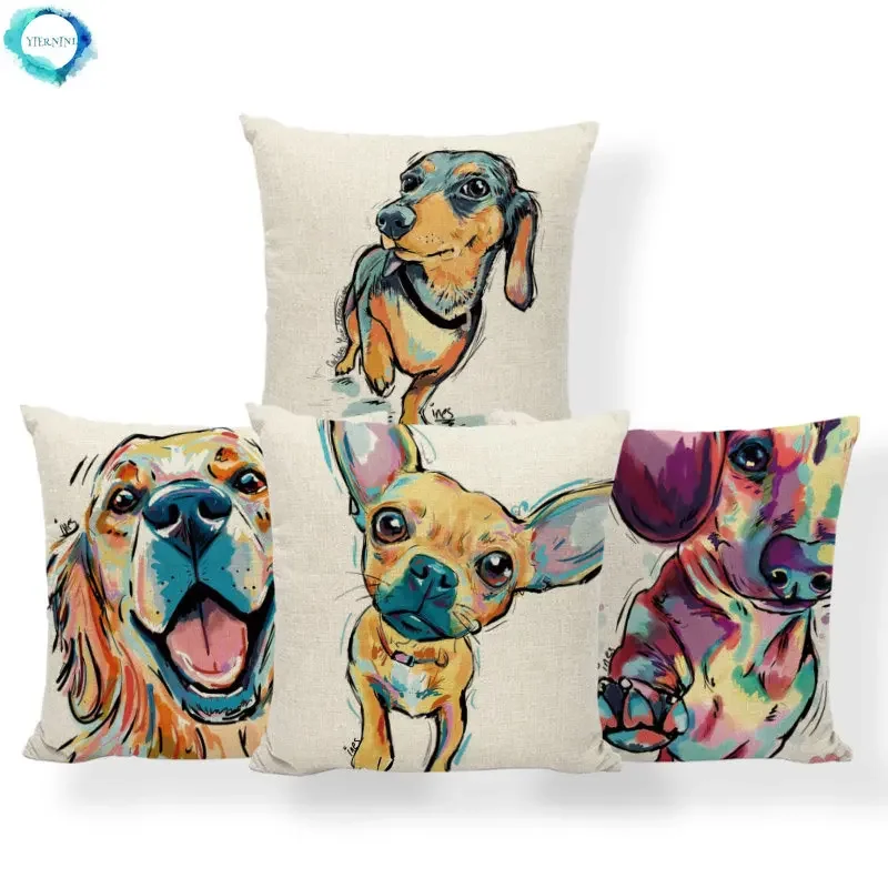 

Lovely pet dog print golden retriever dog linen decorative pattern home pillowcase square office decorative cushion cover