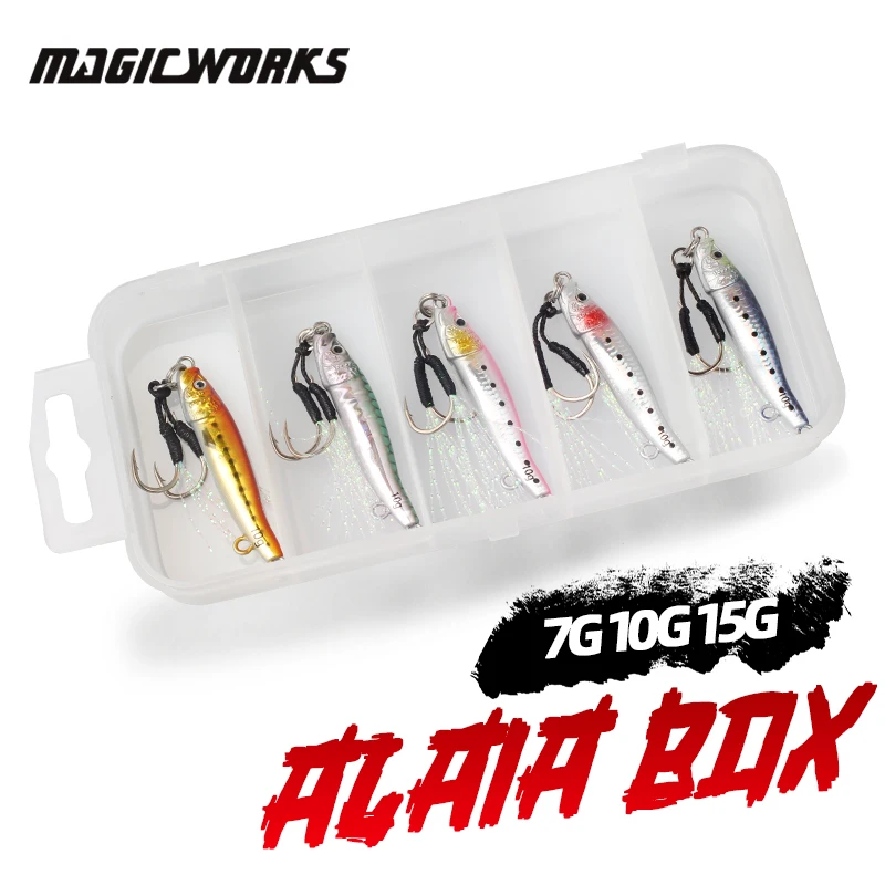 

Magic Works Metal Jig Bait Box Fishing Lures 7G 10G 15G 5Pcs/Box Jig For Sea S-Shape Sea Bass Tackle Artificial Bait Jigging