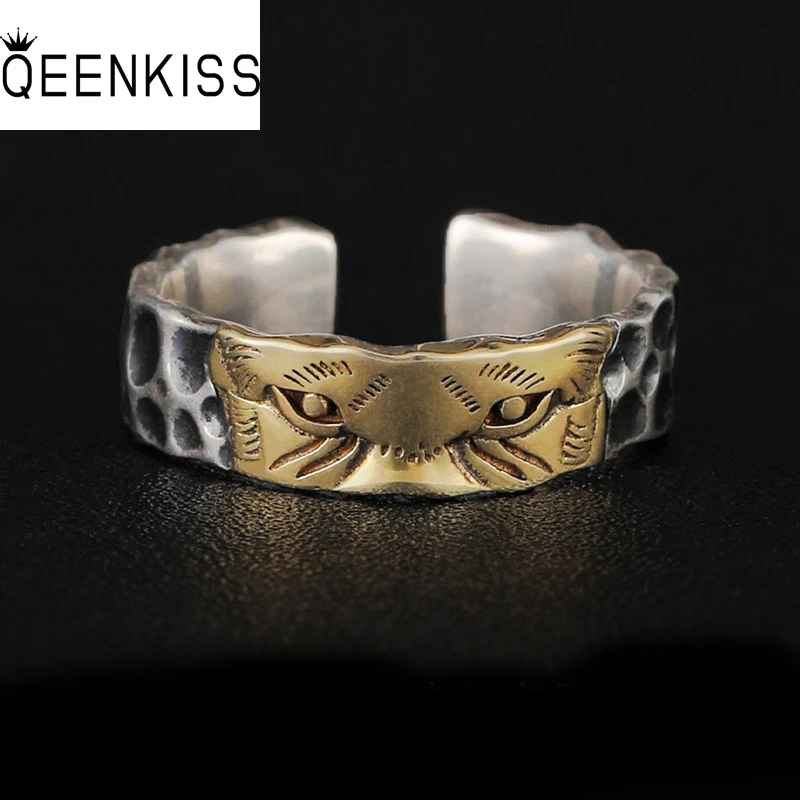 

QEENKISS RG6922 Fine Jewelry Wholesale Fashion Man Father Party Birthday Christmas Wedding Gift Vintage Tiger Tai Silver Ring