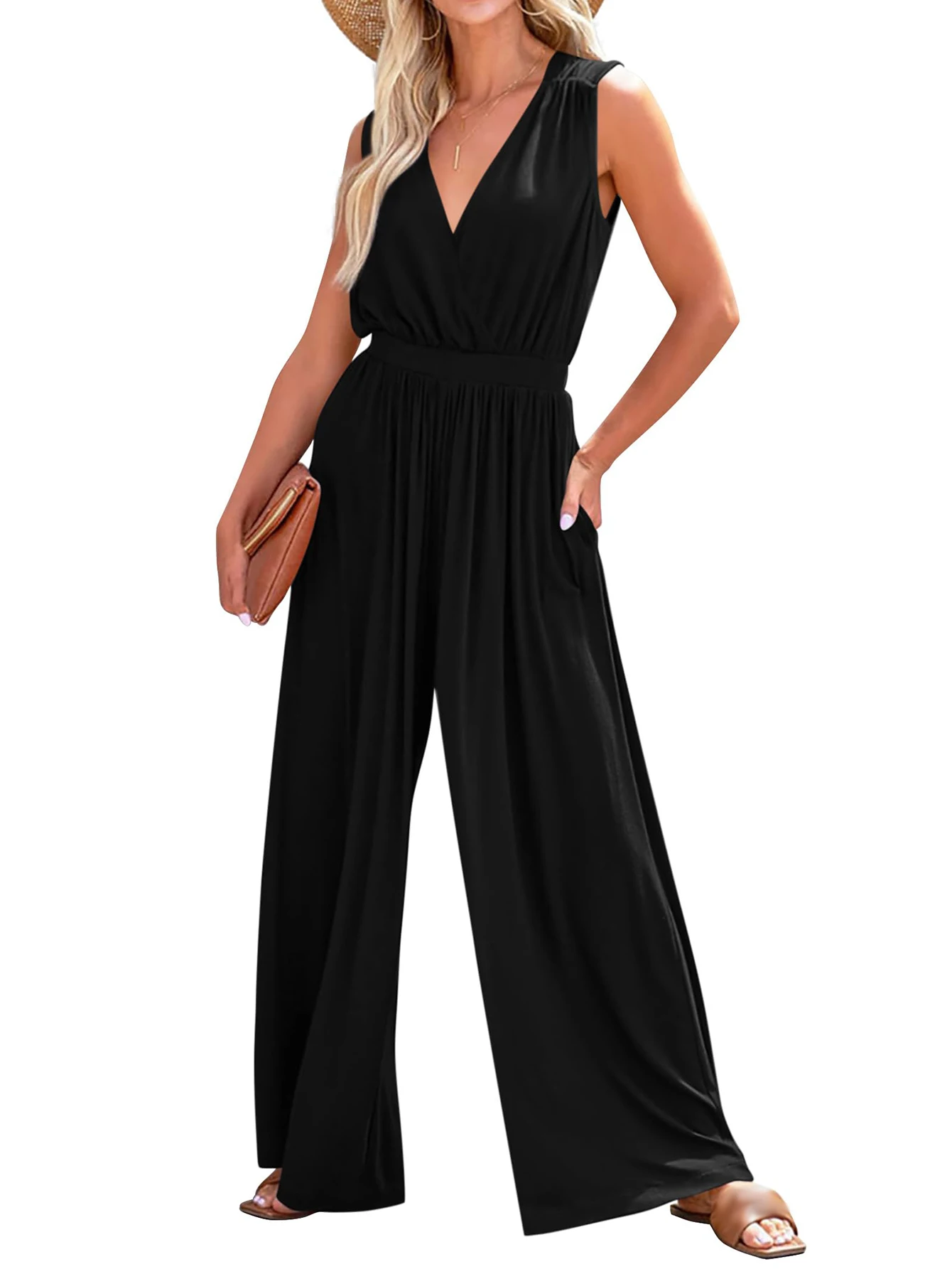 

Women Jumpsuit Short Sleeve Vest Romper High Waist Women Wide Leg Pants Playsuits Summer One Piece Suit Romper for Work Office