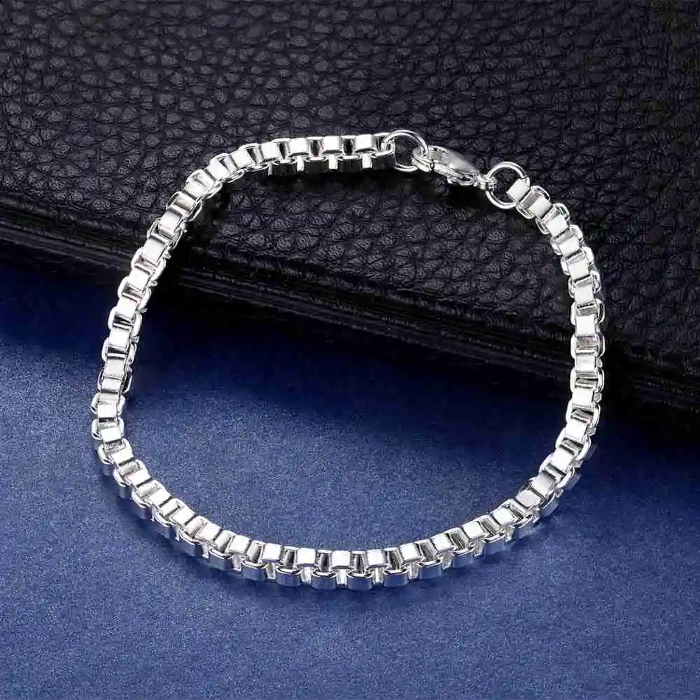 

New 925 Sterling Silver Bracelets box chain for Women Men Wedding Jewelry Engagement Charm Simple Classic Party Fashion Gift