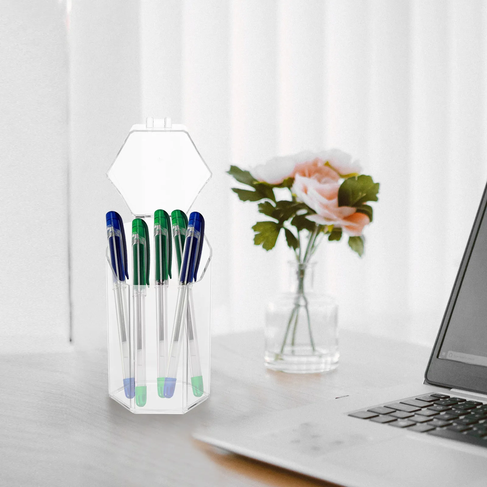 Sturdy Transparent Pen Holder Premium Material Stationery Storage Box for Desk Office School Brush Pens Pencils Tidy Table