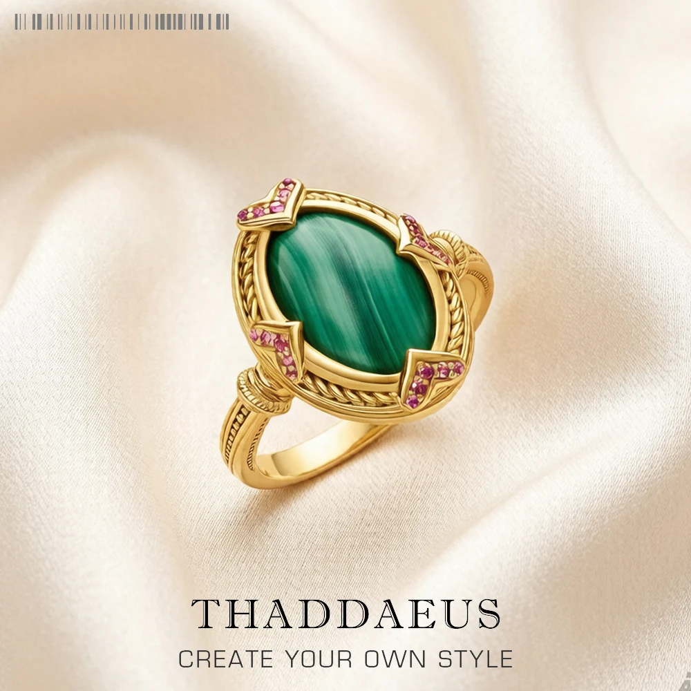 Eleganter Ring, ovaler grüner Stein, Gold, europäischer Stil, edler Schmuck für Frauen, Sommer, brandneues Vintage-Geschenk aus 925er Sterlingsilber
